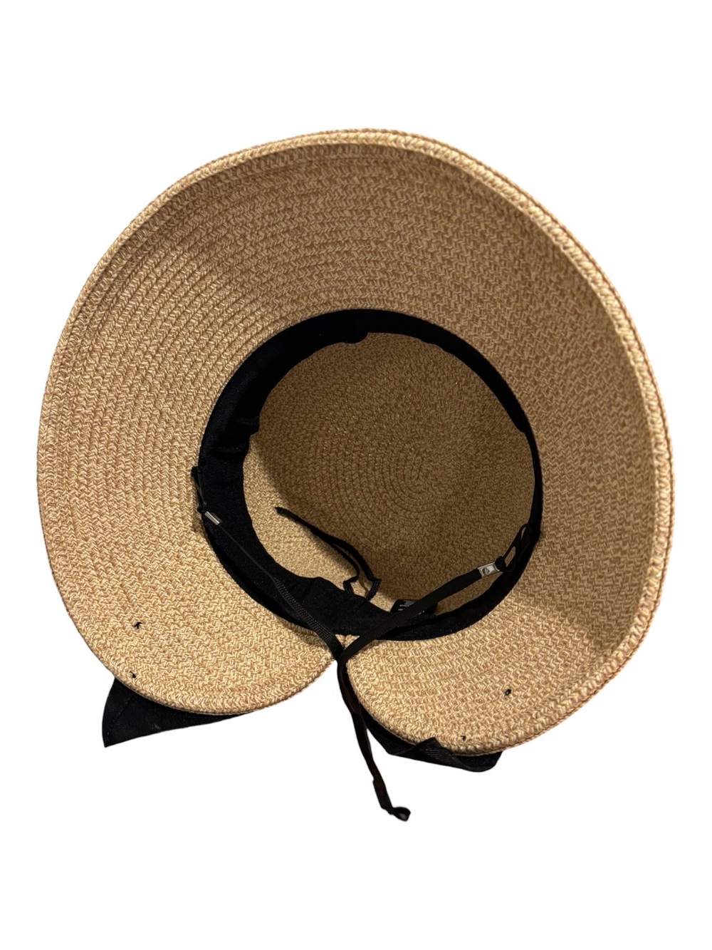 VTG COMHATS WOVEN STRAW SUN HAT BLACK & WHITE GROSGRAIN RIBBON COTTAGECORE SZ 8 - Picture 7 of 8
